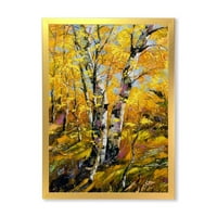 Дизајн на „Брези во жолта есенска дрво шума“, врамена уметничка печатење
