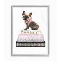 Sumbell Industries Pink Bow Dog Gold Black Bookstack Glam Fashion Mase Pet Design Rramed Wall Art од Аманда Гринвуд