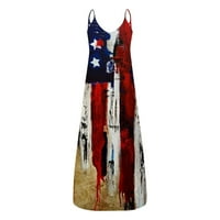 Дијанли Американски Ден На Независноста Фустани За Жени Макси Американски Печатени Летни Фустани Со Ремен За Шпагети Пуловер