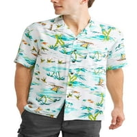 Голем машки печатен рајонски рајски ткаен кошула