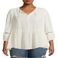 COMO BLU Women'sенски плус големина на четвртина ракав V-врат-врат блуза