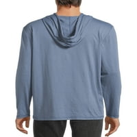 Холивудска машка кошула со качулка Хенли Пуловер со долги ракави, големини S-XL