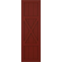 Ekena Millwork 18 W 69 H TRUE FIT PVC Center X-Board Farmhouse Fixed Mount Sulters, Pepper Red