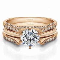 Twobirch 0. Ct. Зајакнување на прстенот со катрански прстен во 10К цврсто злато со дијаманти и сафир