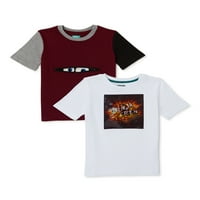 Деца од Garanimals Boys Dino Head Flop Tee и Dino Bone Tee, 2-пакет, големини 4-10