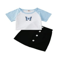 Дете Деца Девојки Облека Пеперутка Печати Кошула+Копчиња Надолу Здолниште Сетови