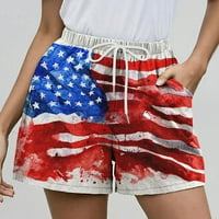 Пуавкоер Денот Независноста Жените Американски Знаме Обрасци Повик Врвка Еластична Половината Кратки Панталони 4 јули Шорцеви