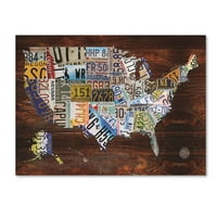 Трговска марка ликовна уметност 'мапа на регистарски таблички на САД на платно уметност од магистерска ликовна уметност