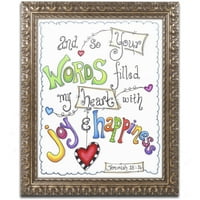Трговска марка ликовна уметност зборови на радост - радосни зборови платно уметност од ennенифер Нилсон, златна украсна рамка
