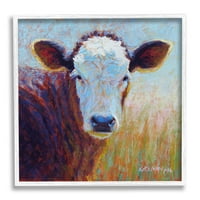 Земја крава гледање на сликање животни и инсекти сликање бело врамен уметнички печатен wallид уметност