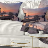 DesignArt Windmills на Sunrise Panorama - пејзаж печатена перница за фрлање - 16x16