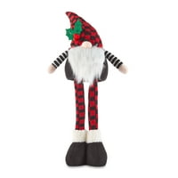 Време на одмор Божиќ црвено и црно карирано боб -монистра ткаенина gnome таблета декор, висина