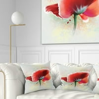 DesignArt Убава црвена акварел афион - Цвеќиња фрлаат перница - 18x18