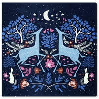 Wynwood Studio Canvas Lunar Night Dance Animal Zoo and Wild Animals Wall Art Canvas Print Pink 30x30