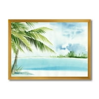 DesignArt 'Palm Beach Resort на Sunrise I' Наутички и крајбрежен врамен уметнички принт