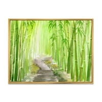 DesignArt „Патека во зелена бамбус шума“ Традиционална врамена платна wallидна уметност печатење