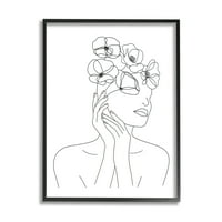 Tuplepe Home Décor Femaleенски цвеќиња во коса минимална линија цртање, 30, дизајниран од JJ Design House LLC, црна рамка
