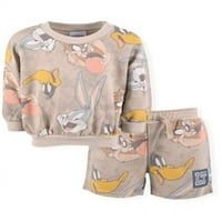 LONEONE TUNES BABY и TOMDLER BOY FRENCHER TERRY SWESSHIRT и SHORTS OTFIT, 2-парчиња, големини 12м-5Т