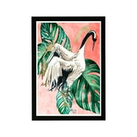Животни од студиото Wynwood, врамени wallидни уметнички отпечатоци „пролетен кран“ Птици Дома Декор - Зелена, бела, 13 19