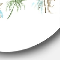 Дизајн на „Зелените пердуви поставени на бело“ боемска и еклектична метална wallидна уметност - диск од 23