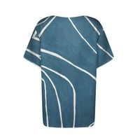 Графички Отпечатоци со кратки Ракави Блуза Обични Летни Врвови На Хенли За Жени Сини XL