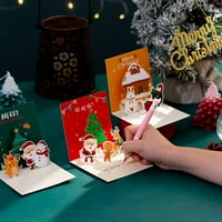 Празнична Божиќна Честитка Постави Симпатичен Цртан Филм Дедо Мраз, Снешко и Елен Модели за Празниците