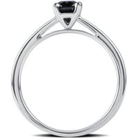Ариста КТ Црн дијамантски солитер прстен во сребро сребро