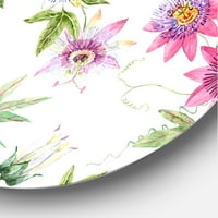 DesignArt „Пинк страст цвеќиња и ливчиња“ Традиционална кружна метална wallидна уметност - диск од 29