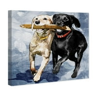 Wynwood Studio Animals Wall Art Canvas Prints 'Playtime Blue' Dogs and Buppies - Blue, Blue