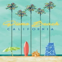 Плажа Писмо, Калифорнија, Сцена Со Високи Палмс Бич, Сино Спасувачко Столче